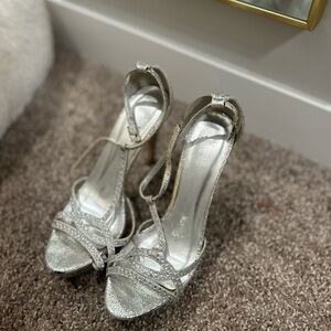 Elegant Silver Strappy Women's Heels